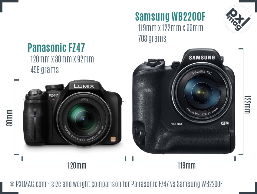 Panasonic FZ47 vs Samsung WB2200F size comparison Panasonic FZ47 vs Samsung WB2200F size comparison