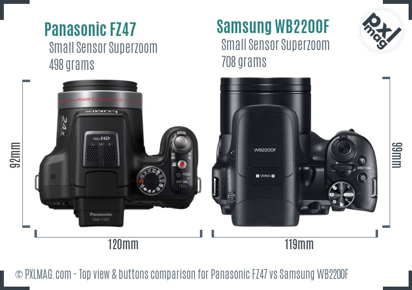 Panasonic FZ47 vs Samsung WB2200F top view buttons comparison