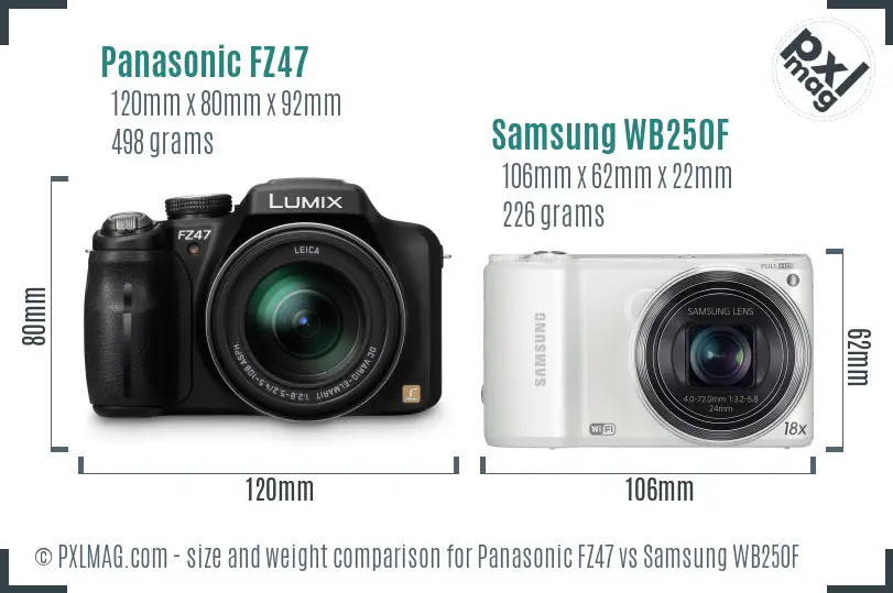 Panasonic FZ47 vs Samsung WB250F size comparison