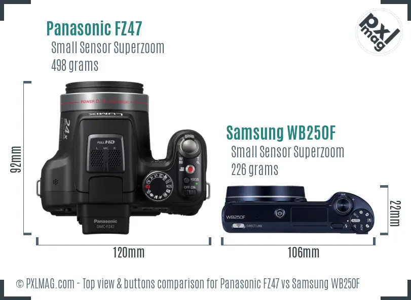 Panasonic FZ47 vs Samsung WB250F top view buttons comparison