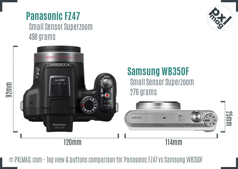 Panasonic FZ47 vs Samsung WB350F top view buttons comparison