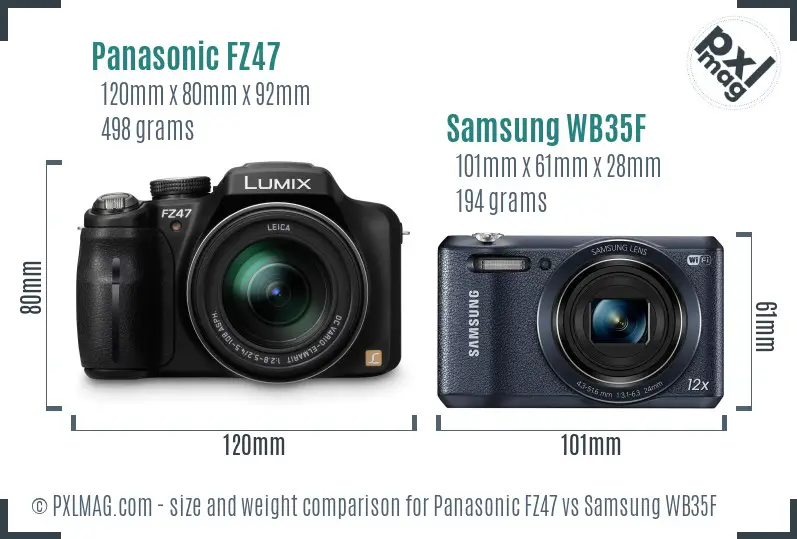 Panasonic FZ47 vs Samsung WB35F size comparison