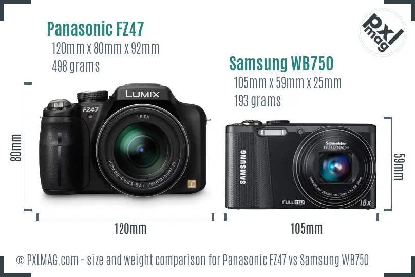 Panasonic FZ47 vs Samsung WB750 size comparison