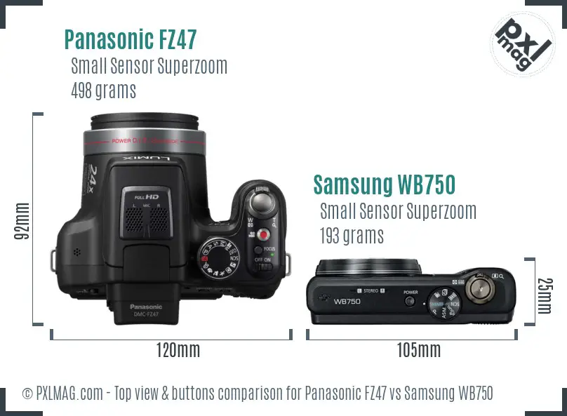 Panasonic FZ47 vs Samsung WB750 top view buttons comparison