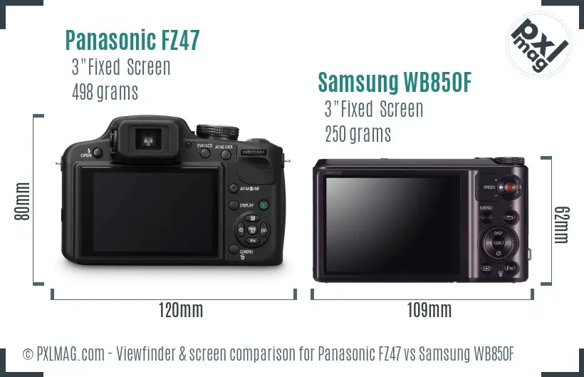 Panasonic FZ47 vs Samsung WB850F Screen and Viewfinder comparison