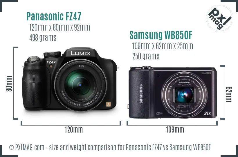 Panasonic FZ47 vs Samsung WB850F size comparison Panasonic FZ47 vs Samsung WB850F size comparison