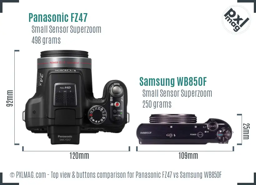 Panasonic FZ47 vs Samsung WB850F top view buttons comparison