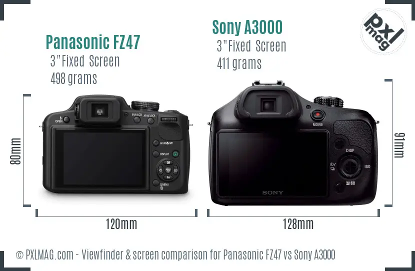 Panasonic FZ47 vs Sony A3000 Screen and Viewfinder comparison