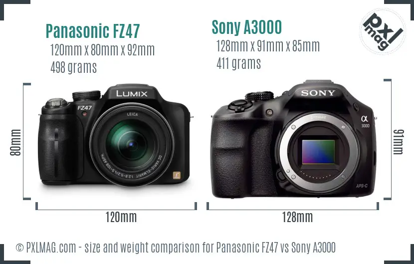 Panasonic FZ47 vs Sony A3000 size comparison