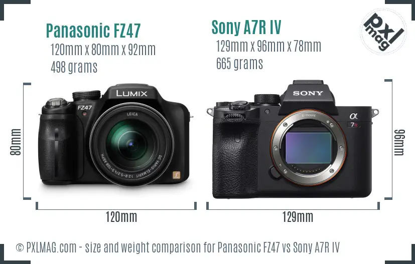 Panasonic FZ47 vs Sony A7R IV size comparison