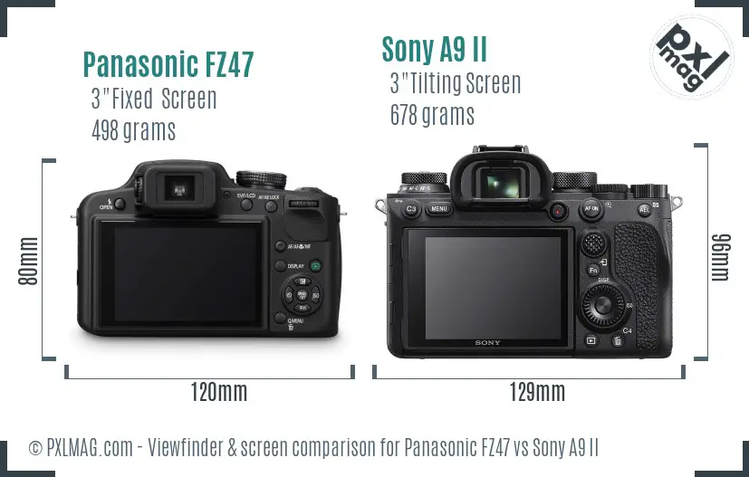 Panasonic FZ47 vs Sony A9 II Screen and Viewfinder comparison
