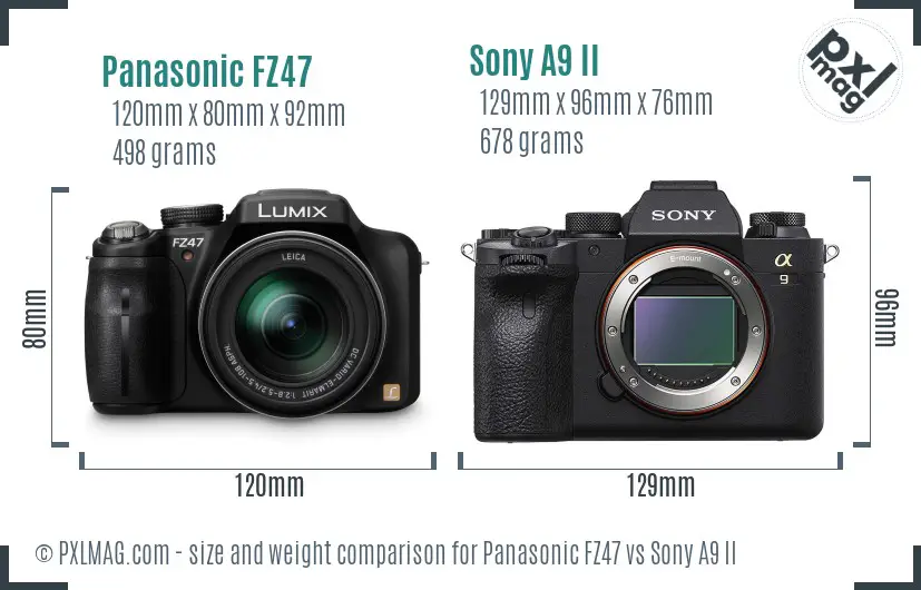 Panasonic FZ47 vs Sony A9 II size comparison