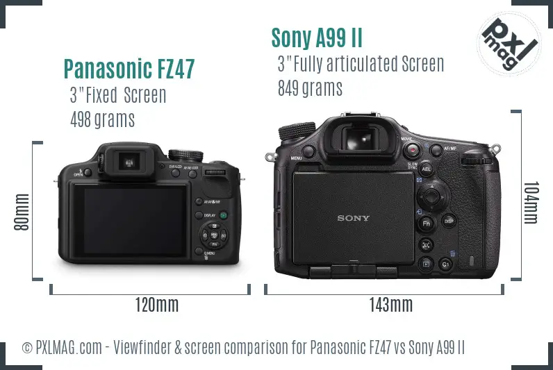 Panasonic FZ47 vs Sony A99 II Screen and Viewfinder comparison Panasonic FZ47 vs Sony A99 II Screen and Viewfinder comparison