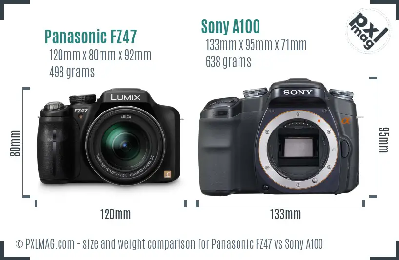 Panasonic FZ47 vs Sony A100 size comparison Panasonic FZ47 vs Sony A100 size comparison