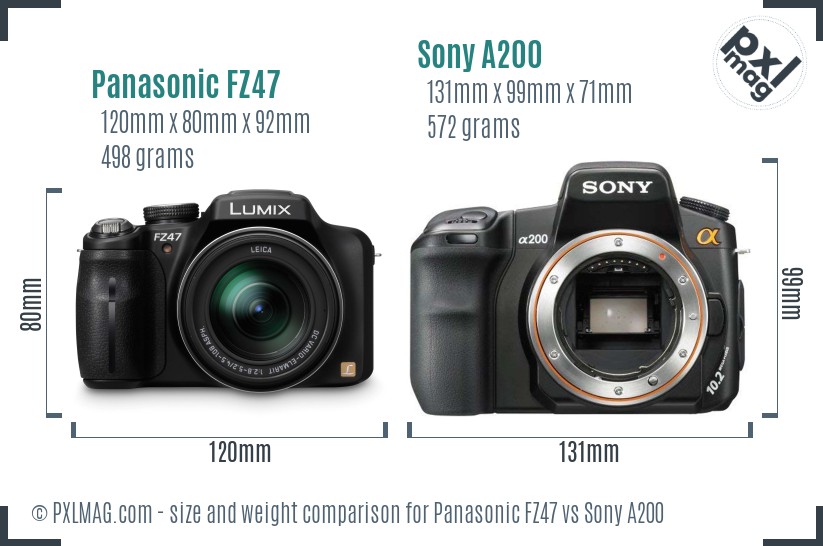 Panasonic FZ47 vs Sony A200 size comparison