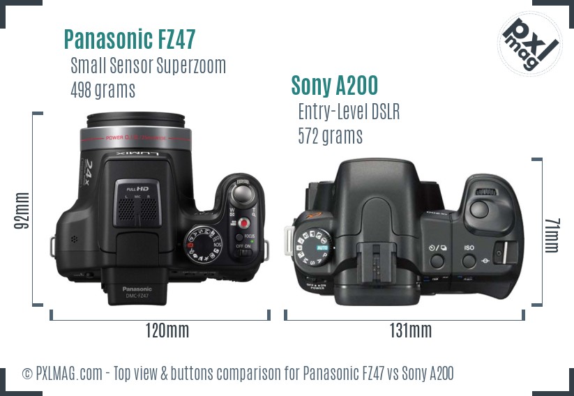 Panasonic FZ47 vs Sony A200 top view buttons comparison