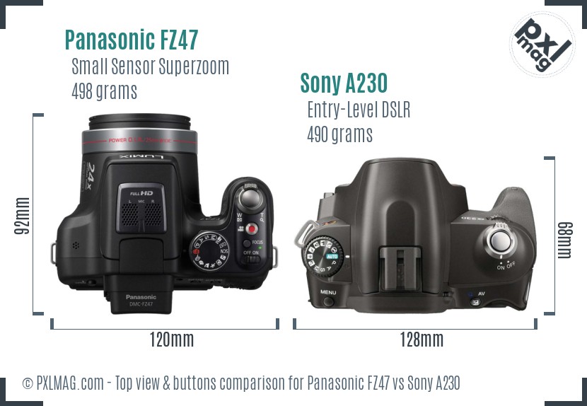 Panasonic FZ47 vs Sony A230 top view buttons comparison