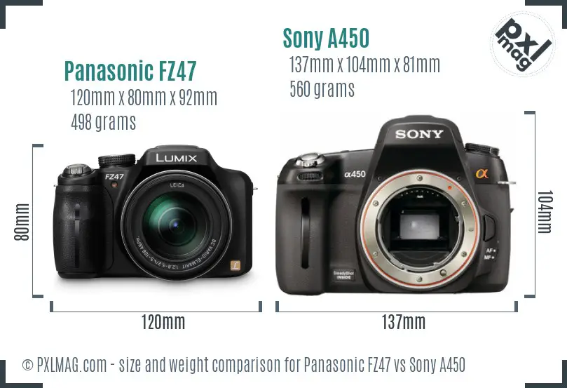 Panasonic FZ47 vs Sony A450 size comparison