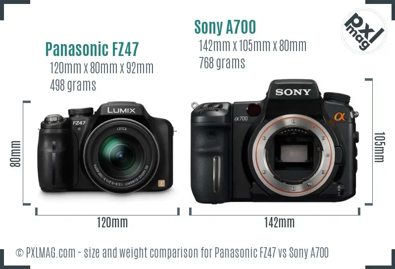 Panasonic FZ47 vs Sony A700 size comparison
