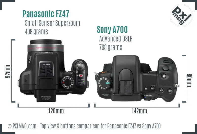 Panasonic FZ47 vs Sony A700 top view buttons comparison