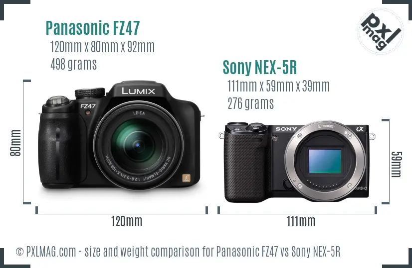 Panasonic FZ47 vs Sony NEX-5R size comparison