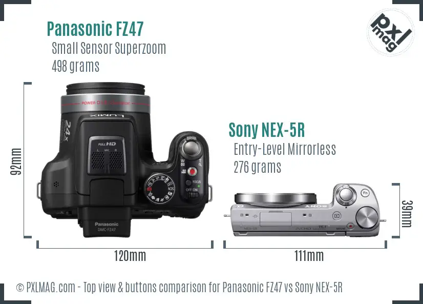 Panasonic FZ47 vs Sony NEX-5R top view buttons comparison