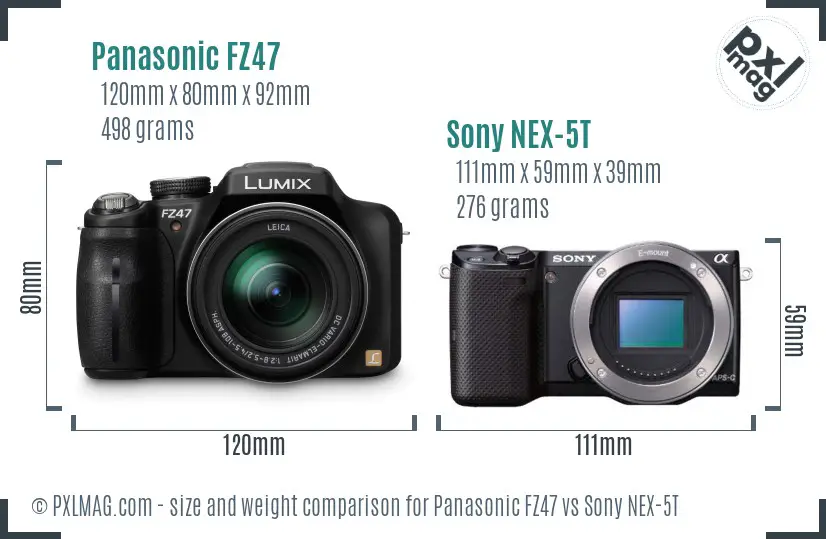 Panasonic FZ47 vs Sony NEX-5T size comparison