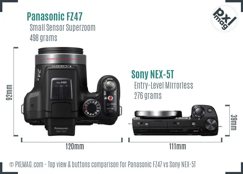 Panasonic FZ47 vs Sony NEX-5T top view buttons comparison