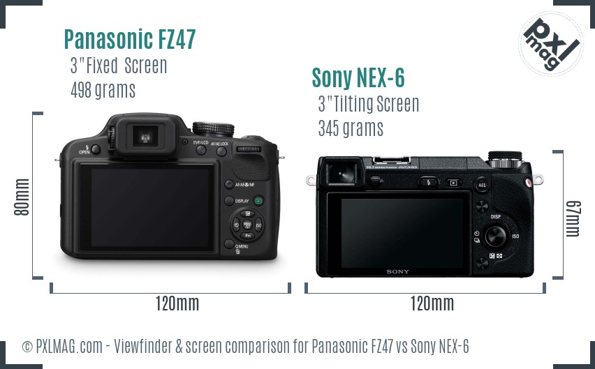 Panasonic FZ47 vs Sony NEX-6 Screen and Viewfinder comparison