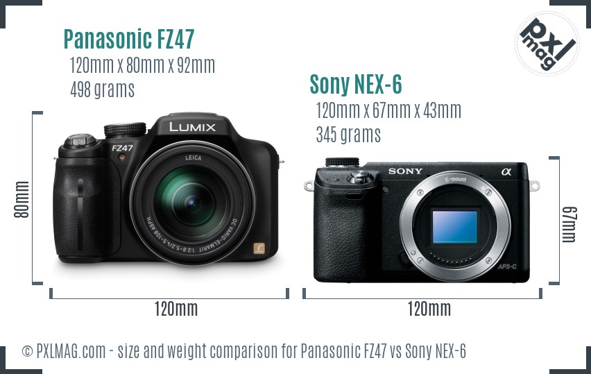 Panasonic FZ47 vs Sony NEX-6 size comparison Panasonic FZ47 vs Sony NEX-6 size comparison