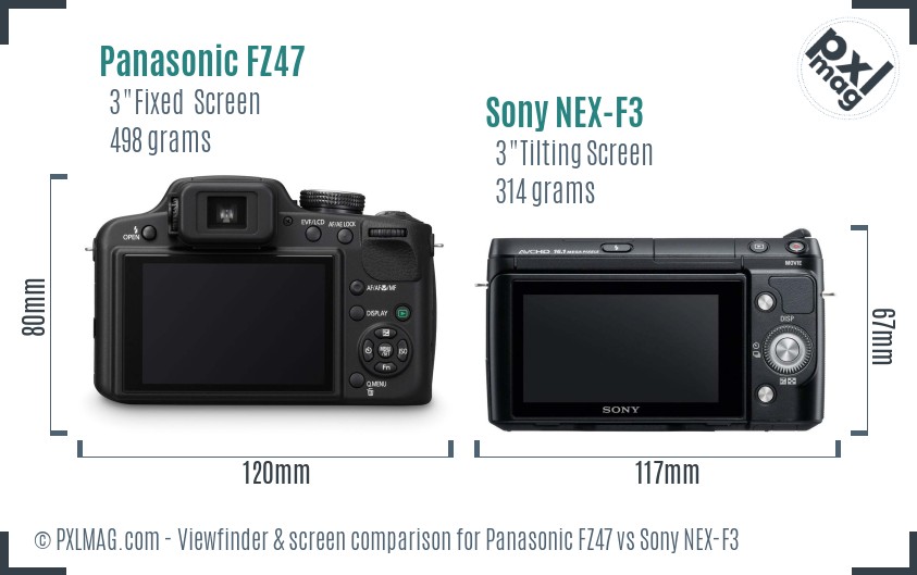 Panasonic FZ47 vs Sony NEX-F3 Screen and Viewfinder comparison