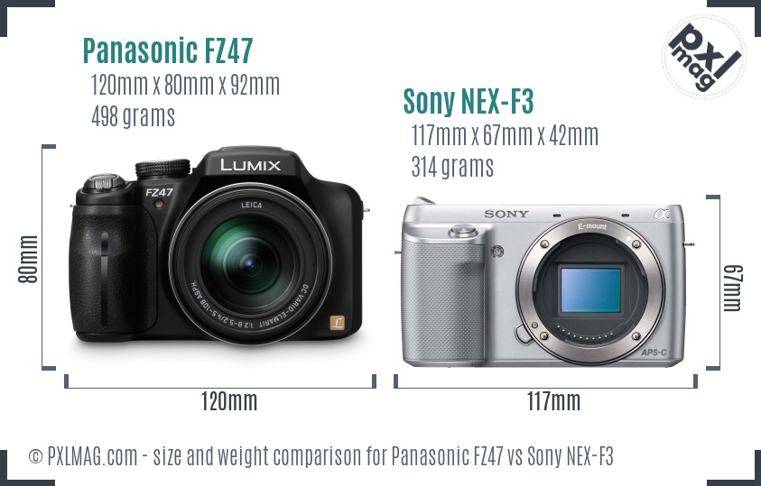 Panasonic FZ47 vs Sony NEX-F3 size comparison Panasonic FZ47 vs Sony NEX-F3 size comparison