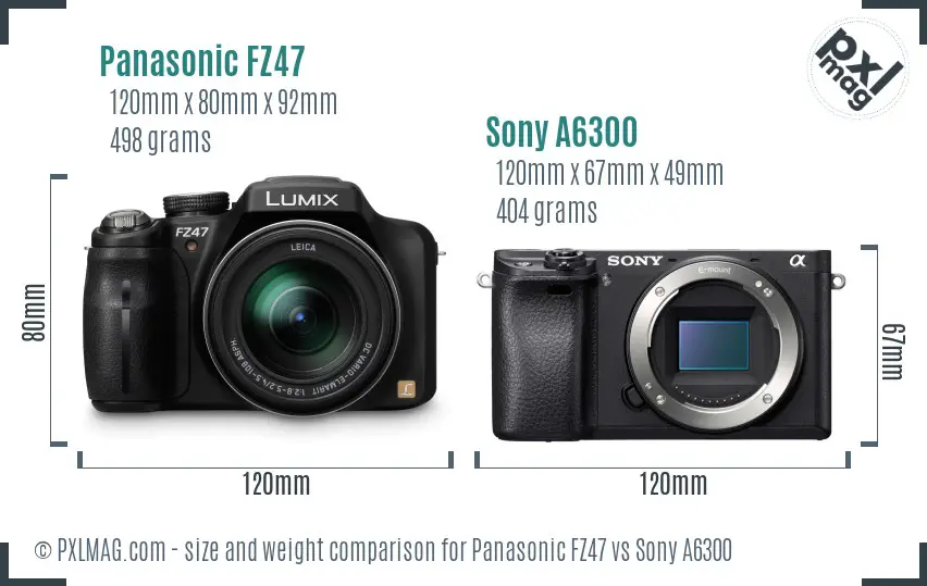 Panasonic FZ47 vs Sony A6300 size comparison