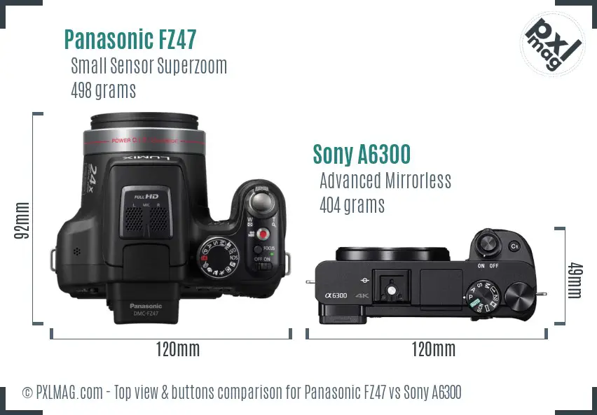 Panasonic FZ47 vs Sony A6300 top view buttons comparison