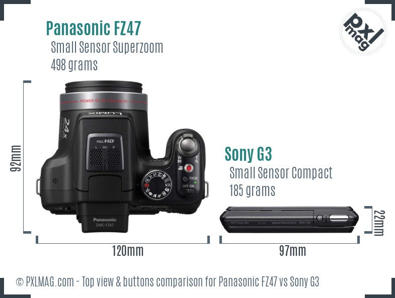 Panasonic FZ47 vs Sony G3 top view buttons comparison