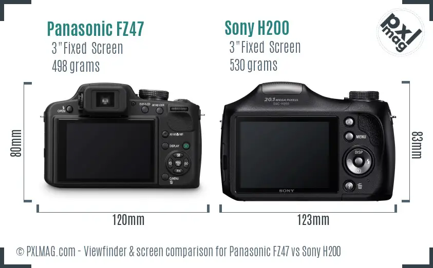 Panasonic FZ47 vs Sony H200 Screen and Viewfinder comparison