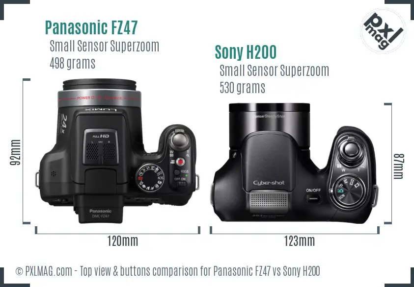 Panasonic FZ47 vs Sony H200 top view buttons comparison