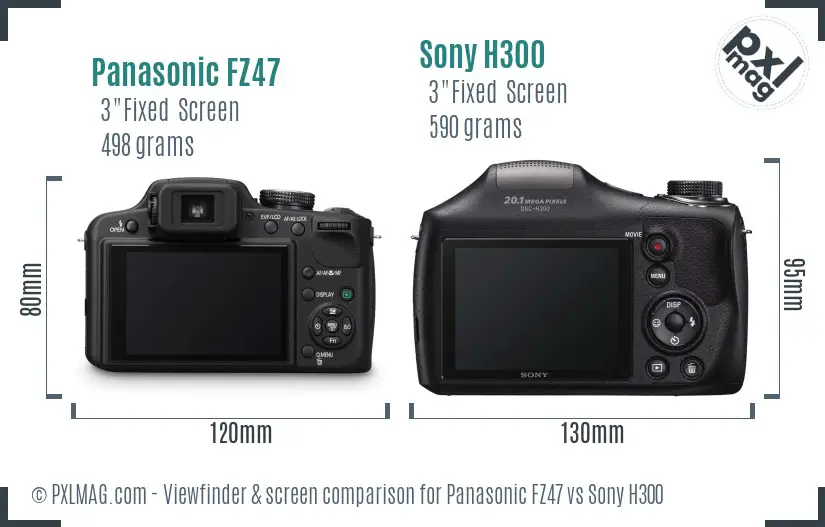 Panasonic FZ47 vs Sony H300 Screen and Viewfinder comparison
