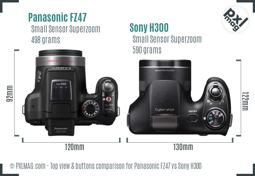 Panasonic FZ47 vs Sony H300 top view buttons comparison