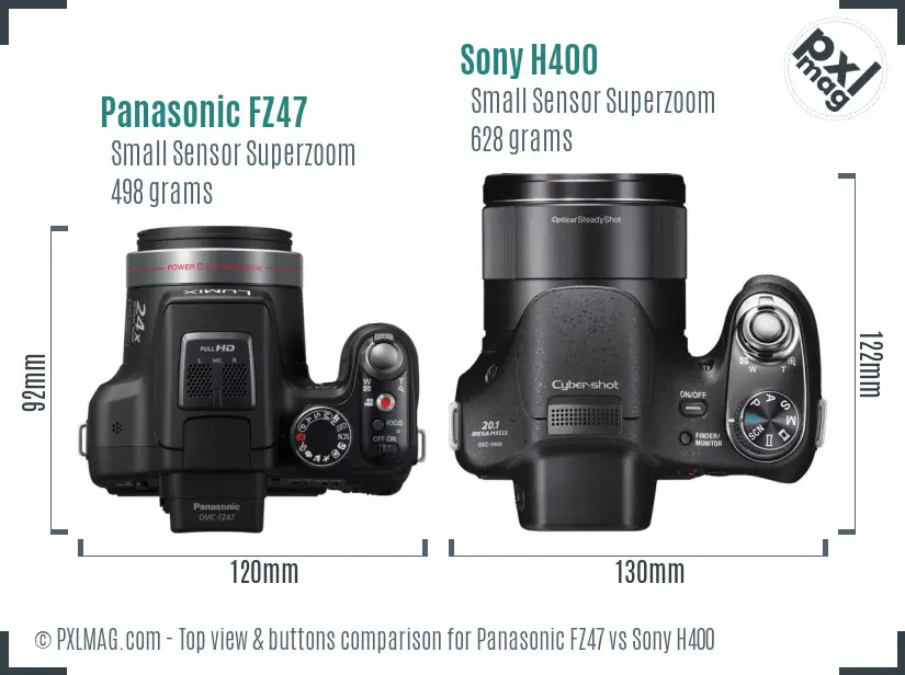 Panasonic FZ47 vs Sony H400 top view buttons comparison