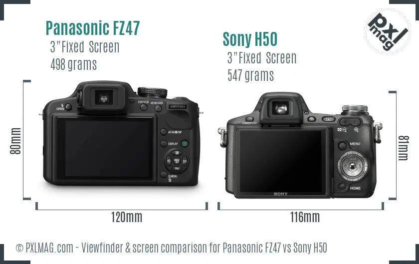 Panasonic FZ47 vs Sony H50 Screen and Viewfinder comparison