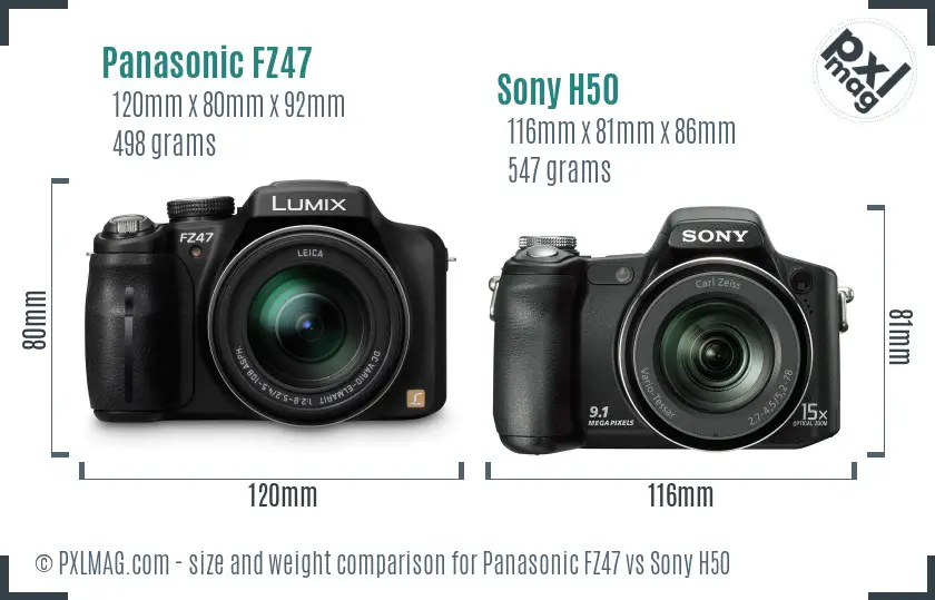 Panasonic FZ47 vs Sony H50 size comparison