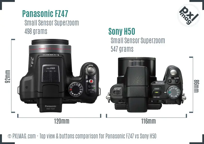 Panasonic FZ47 vs Sony H50 top view buttons comparison