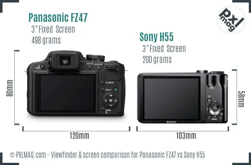 Panasonic FZ47 vs Sony H55 Screen and Viewfinder comparison