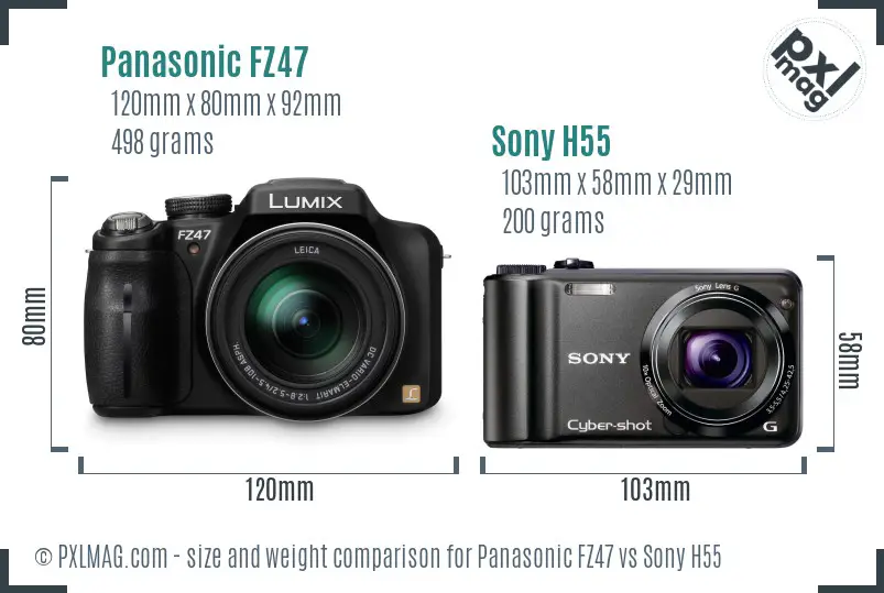 Panasonic FZ47 vs Sony H55 size comparison