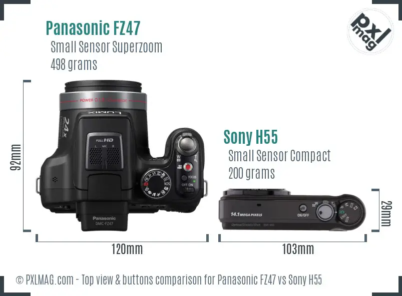 Panasonic FZ47 vs Sony H55 top view buttons comparison