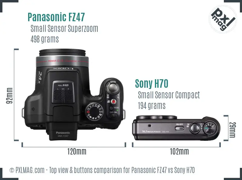 Panasonic FZ47 vs Sony H70 top view buttons comparison