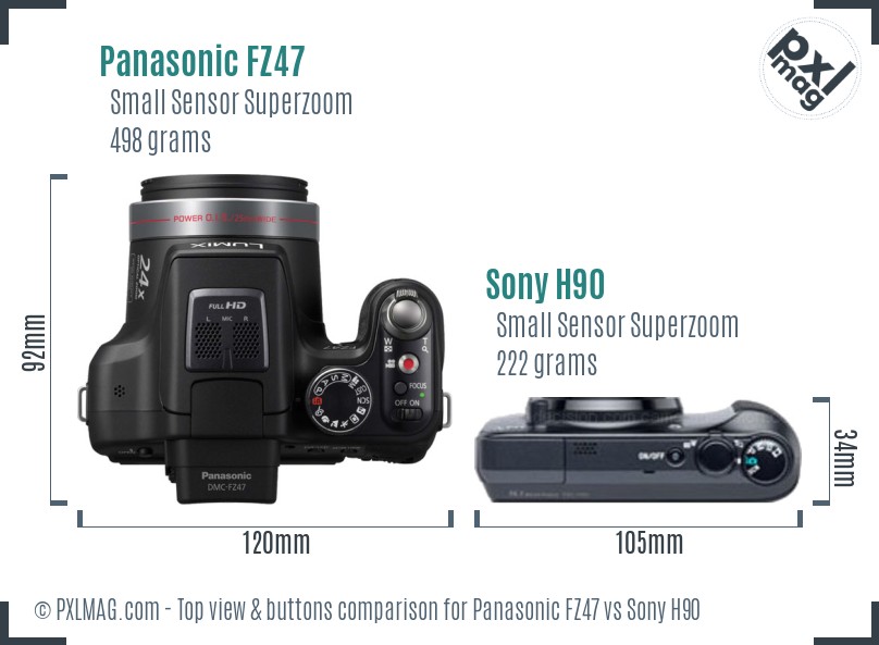 Panasonic FZ47 vs Sony H90 top view buttons comparison