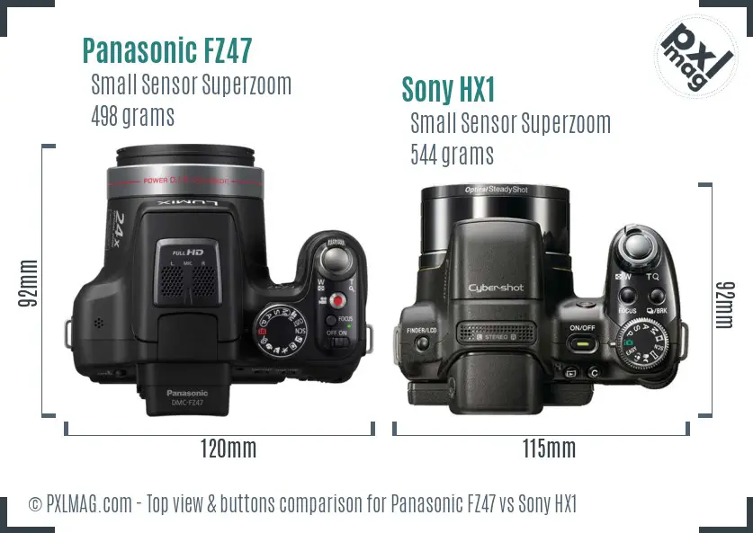 Panasonic FZ47 vs Sony HX1 top view buttons comparison