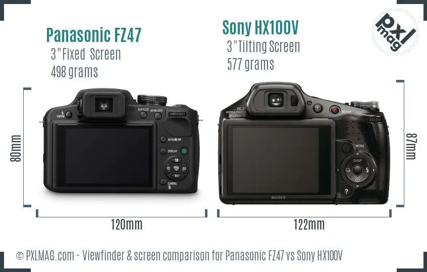 Panasonic FZ47 vs Sony HX100V Screen and Viewfinder comparison